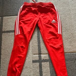 Adidas Red Track Pants with White Stripes